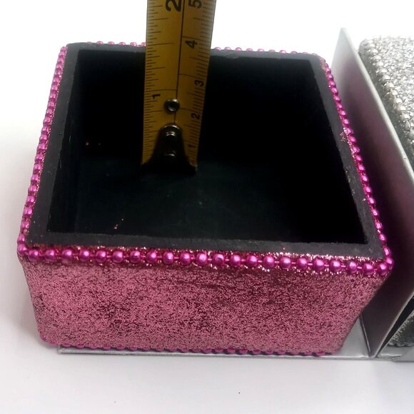 Set Of 3 Pier 1 Imports Jeweled Beaded Holiday Gift Ring Boxes Red Silver Pink - Picture 13 of 13